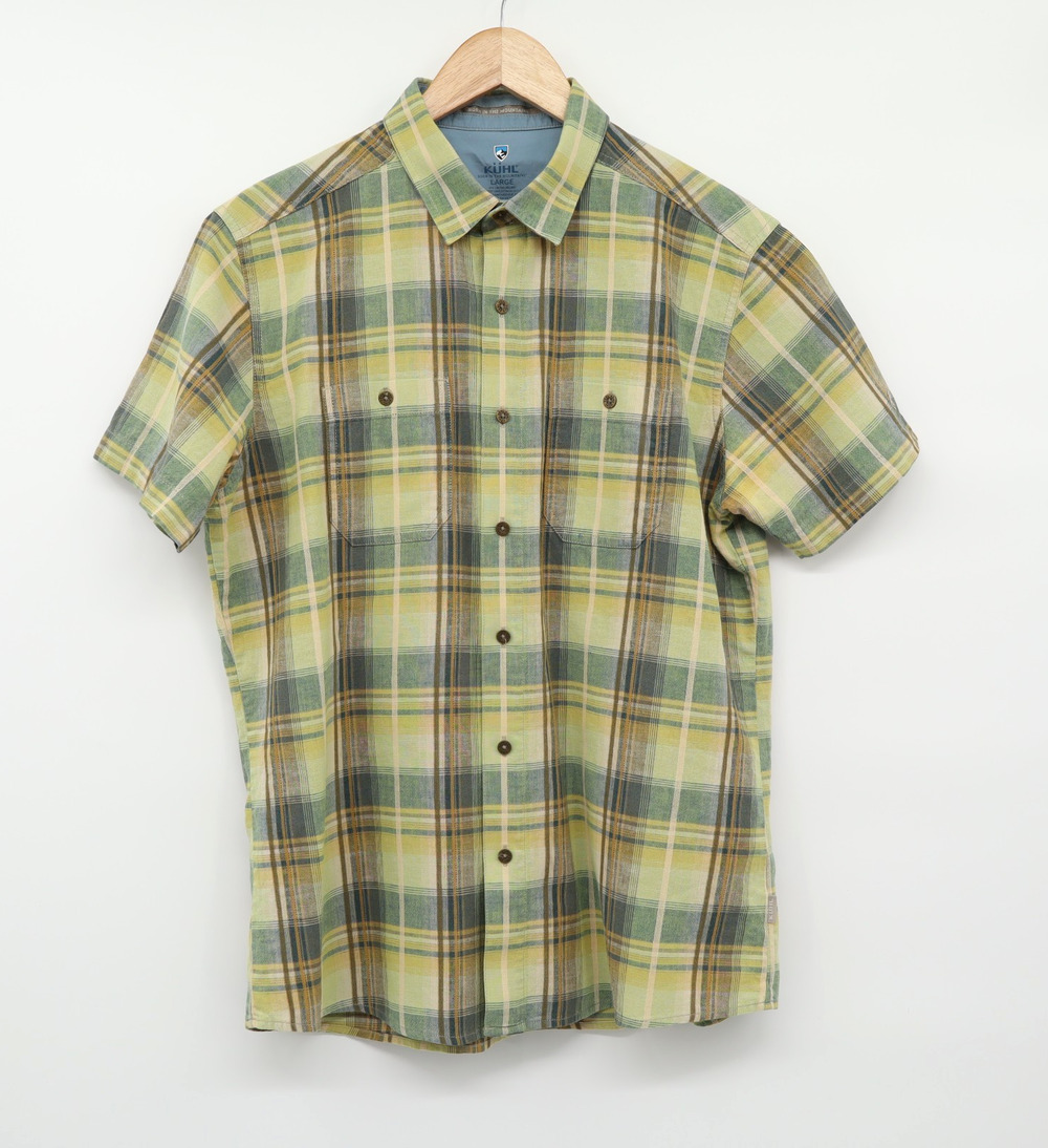 Kuhl Sz L Styk Short Sleeve Outdoor Adventure Shirt Cotton/Linen Autumn Plaid
